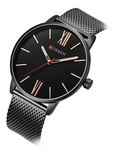 Curren 8238 Mens Casual Ultra-fino Pulseira De Aço Preto