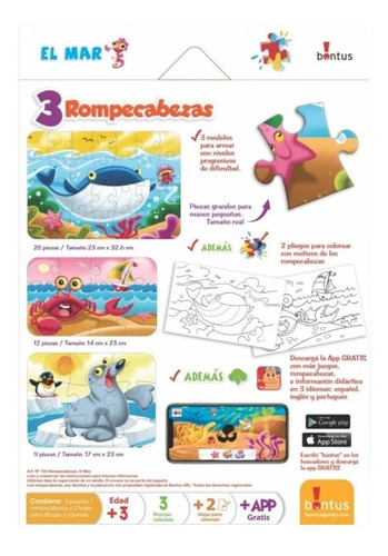 Imagen 2 de 5 de Puzzle Rompecabezas El Mar Para Colorear X 3 Bontus 726