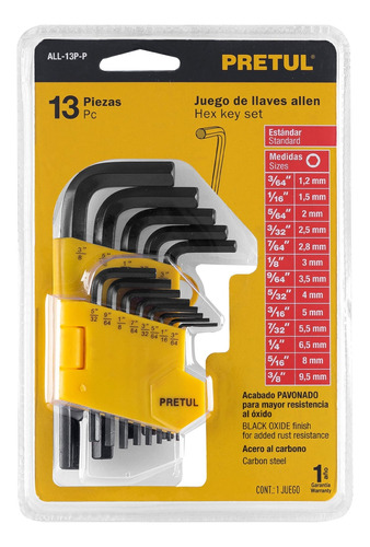 Juego Set Llaves Allen Pulgada 13 Pcs 3/64 A 3/8mm Hexagonal