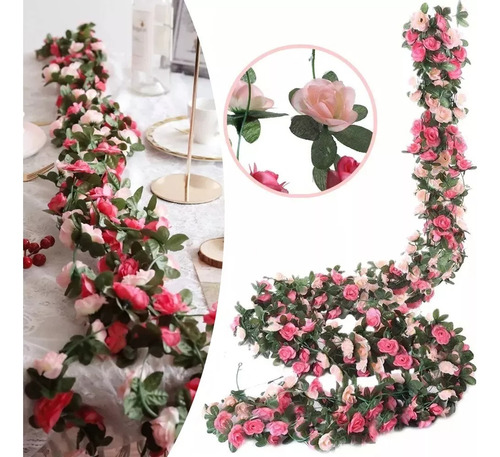 8pcs Guia Enredadera Con Rosas Artificial Decoración Flores
