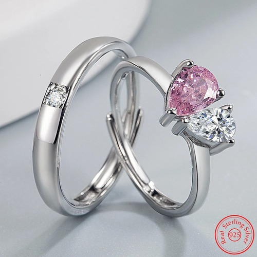 Anillos Plata 925 Corazón Ajustable Mujer Compromiso Pareja