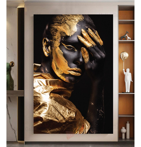 Cuadro Mujer Africana Dorado Canvas Grueso Cdn19 140x90