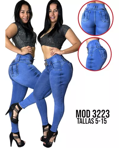 Jeans Dama Levanta Pompa Pantalón Colombiano Push Up Mezclil