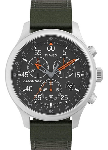 Reloj Timex Acero Expedition Chronografo Tw4b26700 Wr100 Color De La Malla Verde Color Del Bisel Plateado Color Del Fondo Gris Oscuro