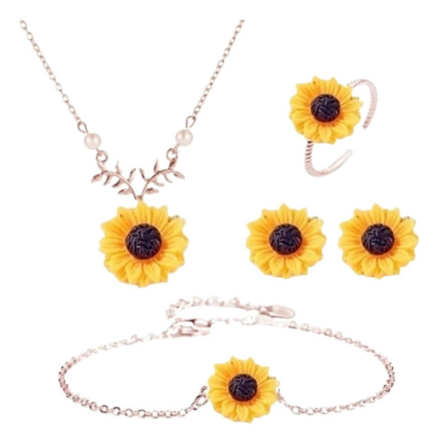 Collar Conjunto De Joyería De Girasol, Pulsera, Anillo