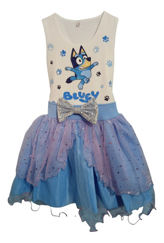 Vestido De Bluey Con Capa De Tul 