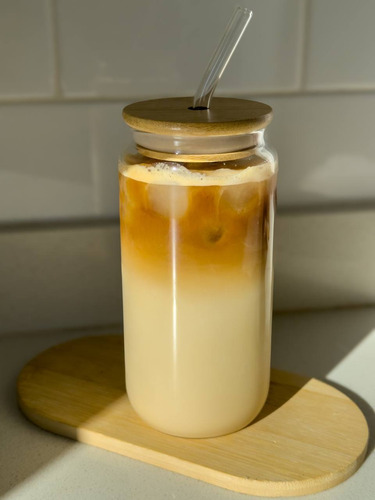 Vaso De Vidrio Estilo Lata Con Tapa Y Sorbete 500ml Transparente