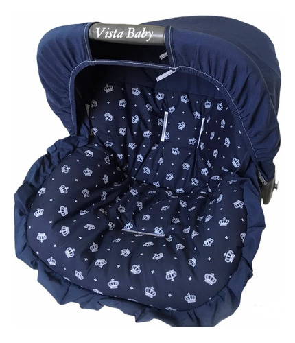 Capa Bebê Conforto +capota Protetora+prot Cinto Coroas Azul