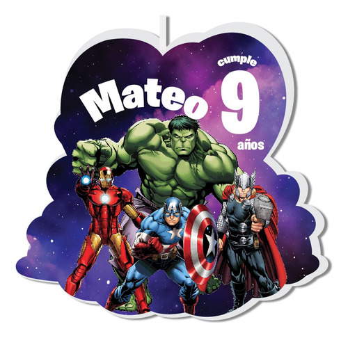 Vela De Cumpleaños Avengers Super Heroes Niños Personalizada