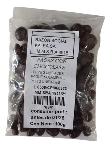 Pasas Con Chocolate 100g Compre 3 Pague Solo Por 2 