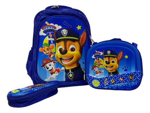 Morral Escolar De Patrulla + Cartuchera Y Lonchera (bolso)