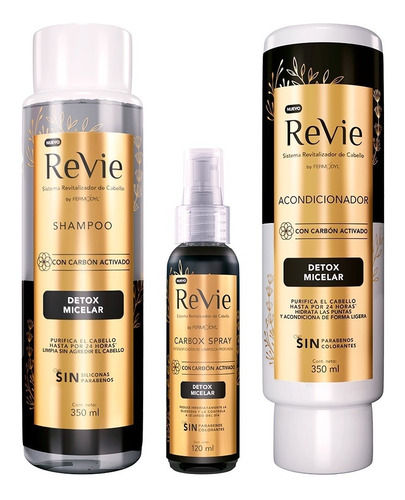Revie Shampoo + Acondicionador + Spray Detox Carbón