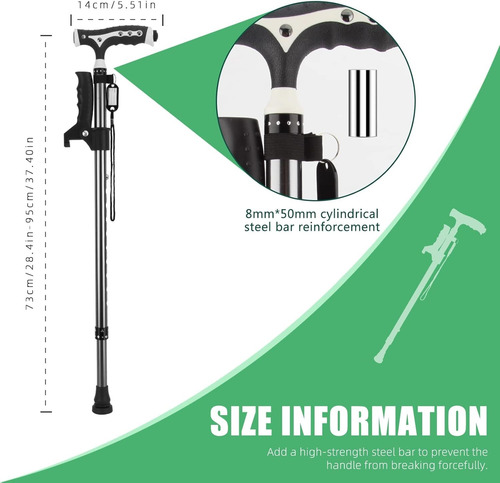 Bastón Para Caminar Plegable, Altura Ajustable Con Luz Led