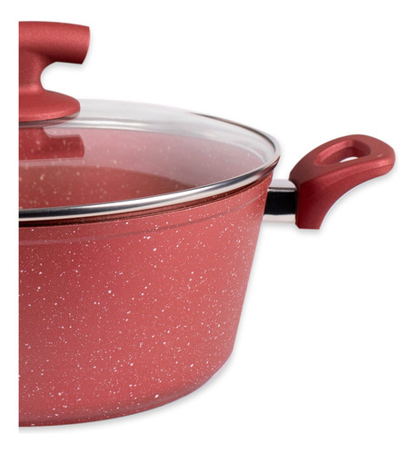 Batería De Cocina Recubrimiento Marmoleado 7 Piezas Rojo Doral