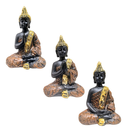 Buda hindú tailandés, tibetano, Sidart, trío meditando mudras, color negro