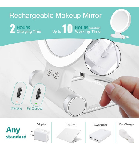 Espejo De Maquillaje Con Luz Led De Aumento De 30x, Recargab