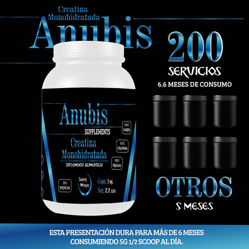 Creatina Monohidratada Anubis 1kg Varios Sabores 200 Servs Moras-