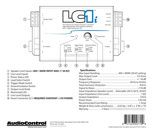 Convertidor Activo Audiocontrol Lc1i 2 Canales De Línea Color