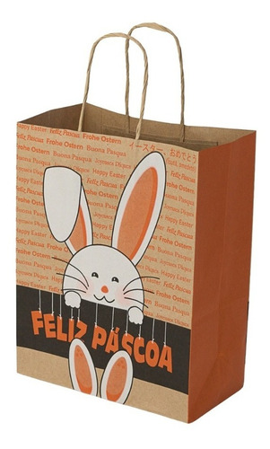 Sacola Kraft Feliz Pascoa M2 (20x15x25cm) Com 50 Unidades