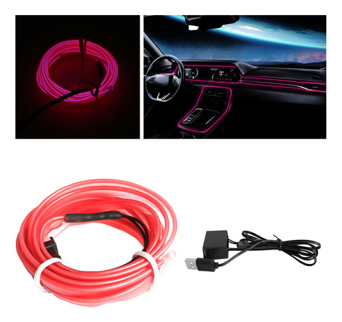 El Wire Interior Coche Led Strip Lights, 10ft/3m Usb Auto N8