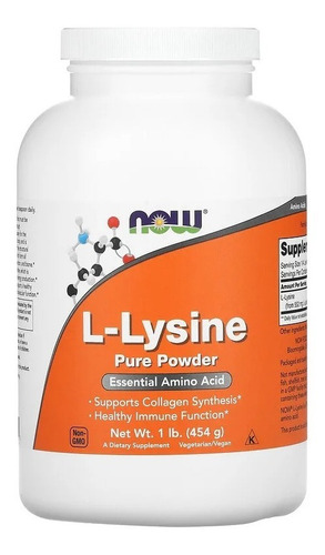 Now Foods L-lysine Lisina Síntesis Colágeno Polvo 1lb 454gr