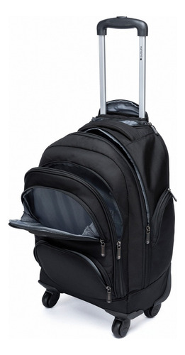 Mochila Executiva De Rodinhas Reforçada Espaçosa Trabalho Cor Preto