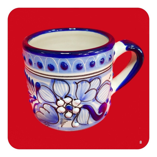 Imagen 2 de 9 de Taza De Talavera Poblana Azul Tradicional Variadas 300ml Tz