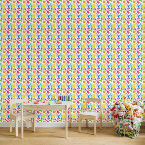 Imagem 3 de 3 de Papel De Parede Infantil Mãos Coloridas 2,70x0,57m