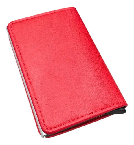Tarjetero Inteligente Rfid Aluminio Con Cuero Sintético Rojo