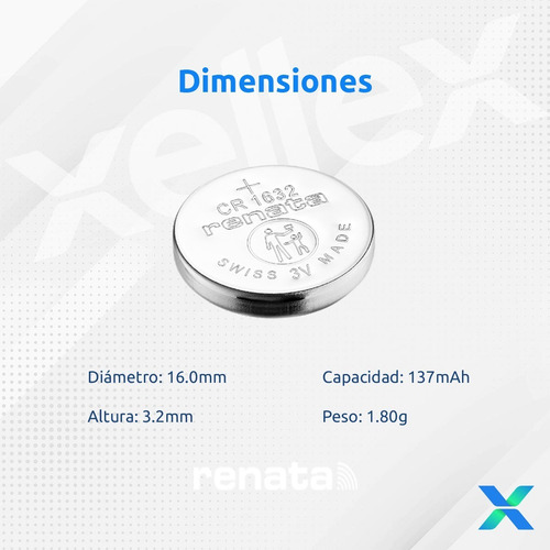 Imagen 2 de 8 de Pila Boton Cr1632 1632 Renata Original Suiza Blister Cerrado