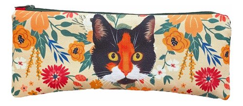 Estuche Plano ,lapicero ,diseño De Flores Gatita Calico