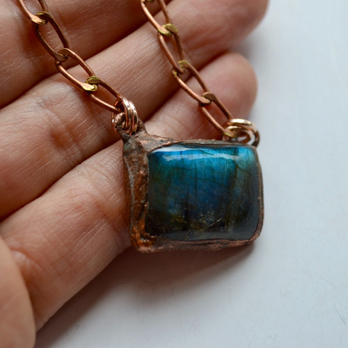 Collar Piedra Labradorita, Cadena Cobre, Joyeria Autor, Cod1