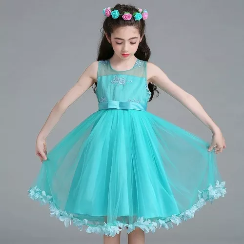 Vestido Festa Menina Infantil Verde Tiffany Tam 2 Daminha | Parcelamento  sem juros