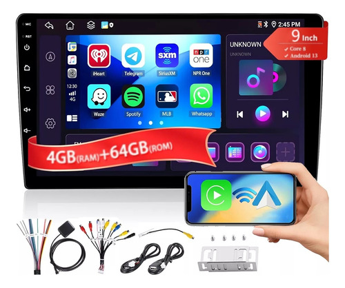 Radio Auto Android Qled De 9'' Con 4gb Ram 64gb Rom Carplay