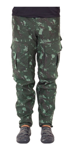 Calça De Pesca Vira Bermuda 6 Bolso Camuflado - Mar Negro 40