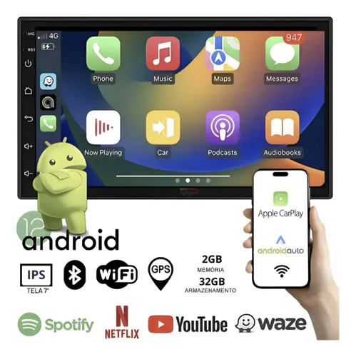Central Multimídia Android 7 Polegadas 2 Din 32gb Carplay E