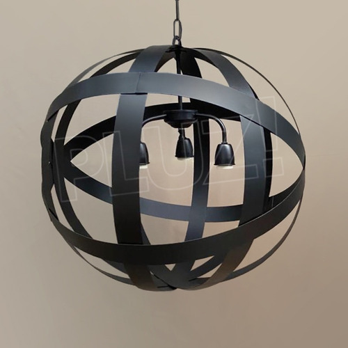 Imagen 4 de 10 de Colgante Esfera 3luces Industrial Vintage Chapa Hierro Negro