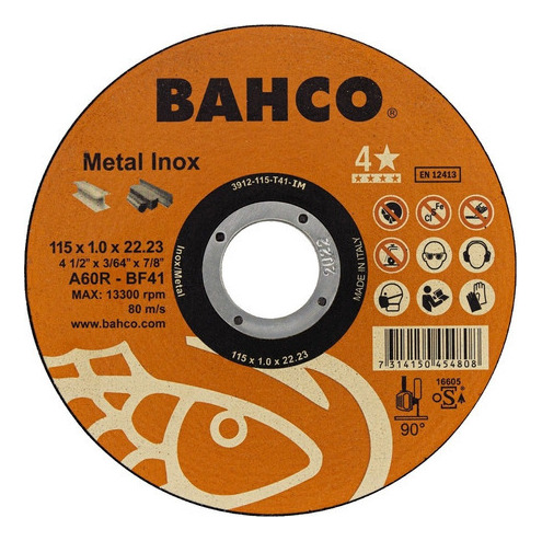 Disco De Corte 4 1/2 Inox 1mm Caja Metalica 10unds Bahco Color Naranjo