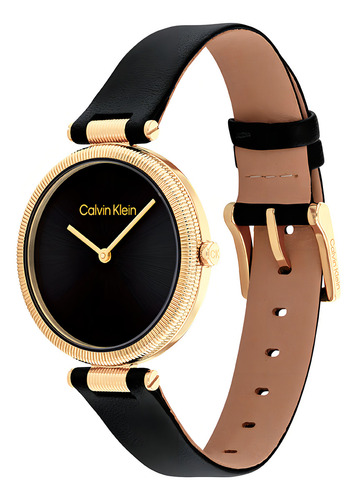 Reloj Mujer Calvin Klein 25100017 Gleam Correa Negro Bisel Dorado Fondo Negro