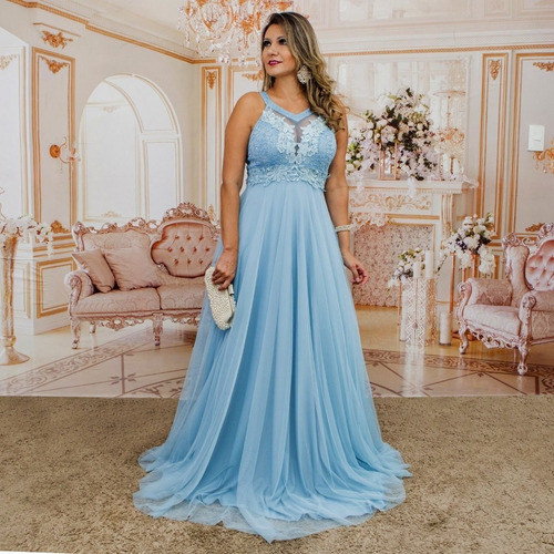 Imagem 3 de 6 de Vestido Rodado Princesa - Azul Serenity - Madrinha Formatura