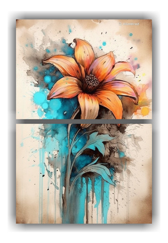 Dos Composiciones Expresionismo Flores Motivo 40x60cm