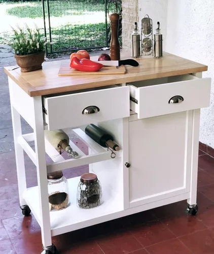 Mesa Carrito Auxiliar Cocina 1 Modulos Bambu Mármol