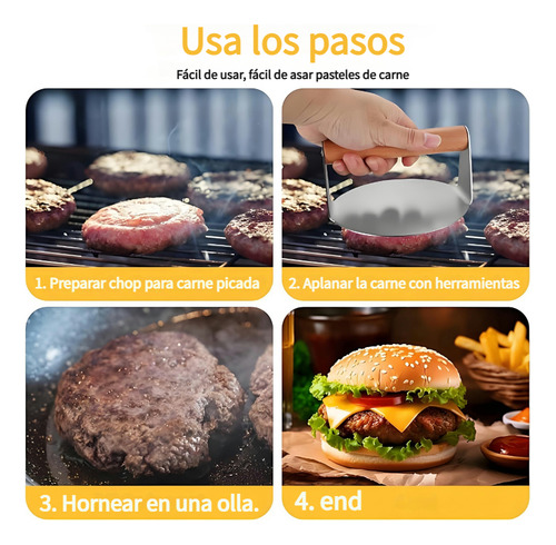 Velstron Prensa para Hamburguesas de Acero Inoxidable para Asar en Casa, Molde Antiadherente y Liso, Fondo Plano sin Rebordes, Ideal para Hamburguesas, Tocino, Sándwiches y Quesadillas
