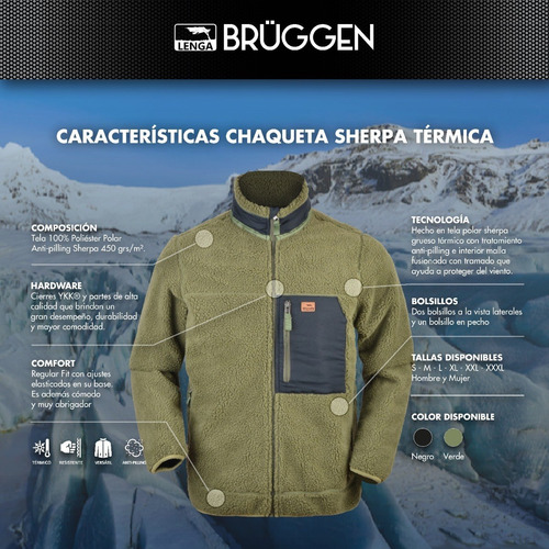 Imagen 9 de 10 de Chaqueta Sherpa Hombre Térmica Brüggen Lenga® Cierres Ykk®
