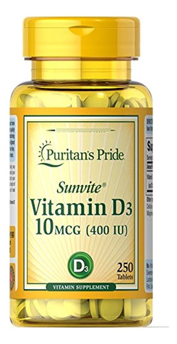 Puritan's Pride Vitamin D3 10 Mcg (400 Ui) -250 Tabletas