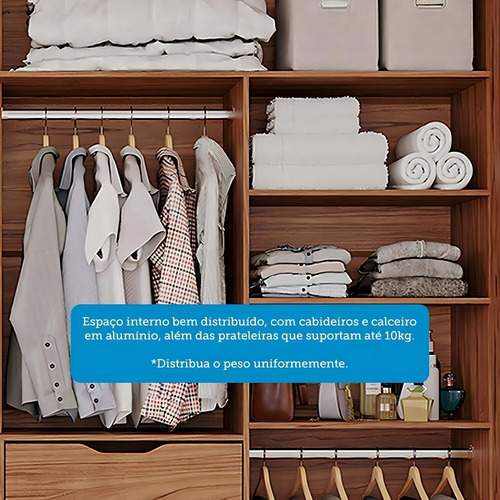 Guarda-roupa Casal 2 Portas De Correr 8 Gavetas Com Pés Wt