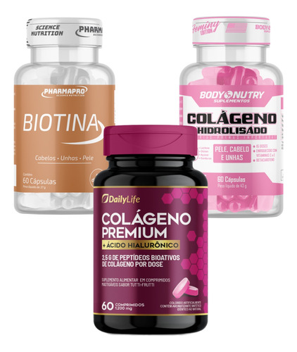 Biotina 100% + Colageno Verisol Mastigavel + Colágeno Hidro