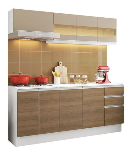 Cozinha Compacta 100% Mdf Madesa Smart Com Balcão E Tampo Cor Branco/Rustic/Crema