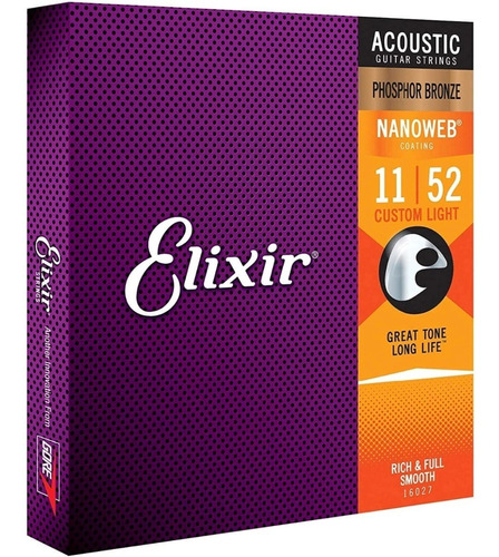 Elixir Phosphor Bronze Cuerdas Para Acústica Nanoweb 11-52