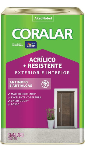 Tinta Coral acrílico + resistente Coralar interna e externa Fosca Branco 18l